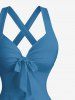 Robe trapèze Hawaii à imprimé feuilles de tournesol, halter à bretelles croisées - Bleu Ciel XL