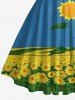 Robe trapèze Hawaii à imprimé feuilles de tournesol, halter à bretelles croisées - Bleu Ciel XL