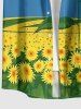 Sunflower Leaf Print Hawaii Button Pocket Shirt For Men -  