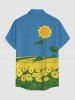 Sunflower Leaf Print Hawaii Button Pocket Shirt For Men -  