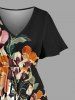 Robe midi coupe A à imprimé rayures fleurs et feuilles Hawaii avec poche fendue - Noir 5X