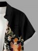 Chemise hawaïenne à imprimé rayures fleurs et feuilles, avec boutons et poche, pour homme - Noir M