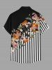 Chemise hawaïenne à imprimé rayures fleurs et feuilles, avec boutons et poche, pour homme - Noir M