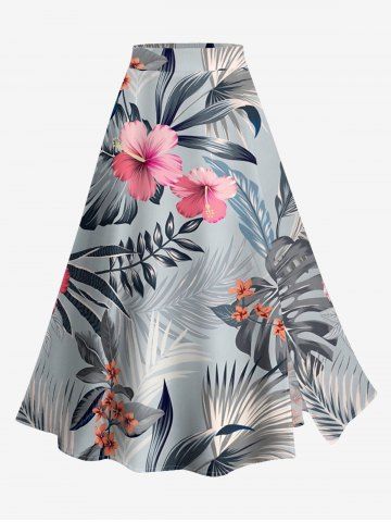 Jupe hawaïenne fendue à imprimé feuilles et fleurs d'hibiscus - LIGHT GRAY - 2X