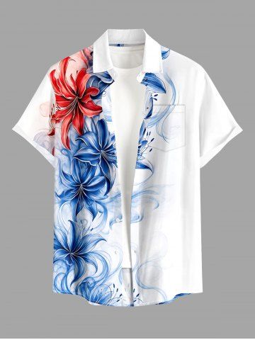 Flowers Leaf Print Buttons Pocket Hawaii Shirt For Men - WHITE - 3XL