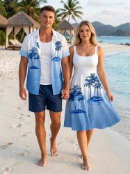 Tenue de plage hawaïenne assortie pour couples avec imprimé ombré cocotier - Pers 