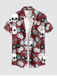 Chemise hawaïenne pour homme avec imprimé crânes, poker, dés et cerise, à boutons et poche. - Rouge foncé S