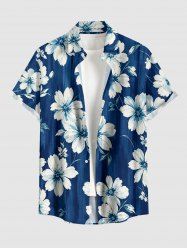 Chemise à poche boutonnée Hawaii imprimé feuilles et fleurs pour homme - Bleu S