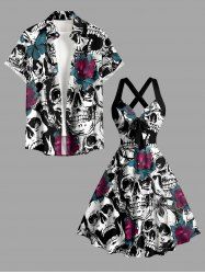Halloween Skull Rose Flowers Butterfly Print Matching Outfit For Couples -  