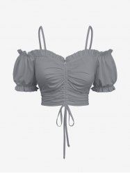 Haut Cami à Épaules Dénudées, Cintré, Volants Froncés - Gris Clair XS