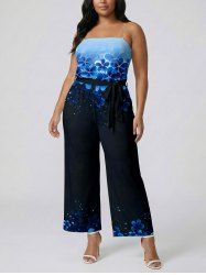 Flower Ombre Light Spot Print Hawaii Pocket Jumpsuit with Removable Belt and Shoulder Strap -  