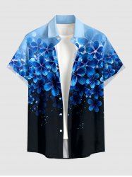 Chemise Hawaii imprimé fleur ombré à pois clairs avec poche boutonnée pour hommes - Bleu profond S