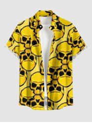 Chemise hawaïenne à imprimé crânes avec poche boutonnée pour homme - Jaune 6XL