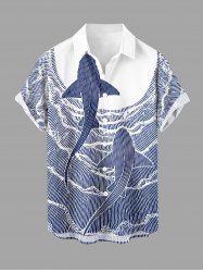 Chemise hawaïenne à imprimé requins et mer, avec boutons et poche, pour homme - Bleu profond S