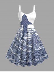 Robe A Line imprimé requin mer Hawaii - Bleu profond 6X