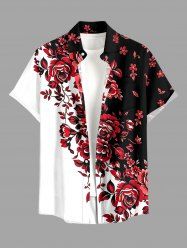 Flower Leaf Branch Print Hawaii Button Pocket Shirt For Men -  