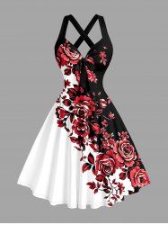 Flower Leaf Branch Print Hawaii Halter Crisscross Strappy A Line Dress -  