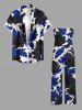 Combinaison à poches imprimé fleurs et feuilles Hawaï avec ceinture amovible et bretelles - Bleu profond XXS
