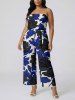 Combinaison à poches imprimé fleurs et feuilles Hawaï avec ceinture amovible et bretelles - Bleu profond XXS