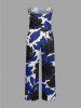 Combinaison à poches imprimé fleurs et feuilles Hawaï avec ceinture amovible et bretelles - Bleu profond XXS