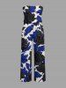 Combinaison à poches imprimé fleurs et feuilles Hawaï avec ceinture amovible et bretelles - Bleu profond XXS
