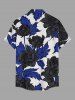 Chemise hawaïenne à imprimé fleurs et feuilles avec poche boutonnée pour homme - Bleu profond 4XL