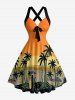 Coconut Tree Seascape Colorblock Print Matching Hawaii Beach Outfit For Couples -  