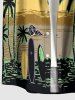 Coconut Tree Seascape Colorblock Print Matching Hawaii Beach Outfit For Couples -  