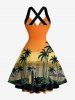 Coconut Tree Seascape Colorblock Print Matching Hawaii Beach Outfit For Couples -  