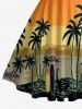 Coconut Tree Seascape Colorblock Print Matching Hawaii Beach Outfit For Couples -  