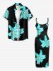 Tenue de plage hawaïenne assortie à motif fleurs pour couples - Turquoise 