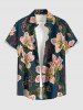 Tenue de plage hawaïenne assortie pour couple, imprimé fleurs et feuilles - Cadetblue 