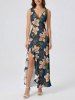 Tenue de plage hawaïenne assortie pour couple, imprimé fleurs et feuilles - Cadetblue 