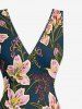 Tenue de plage hawaïenne assortie pour couple, imprimé fleurs et feuilles - Cadetblue 