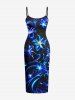 Robe ajustée Hawaï imprimé 3D paillettes fleurs galaxy - Bleu profond M