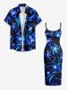 Robe ajustée Hawaï imprimé 3D paillettes fleurs galaxy - Bleu profond M