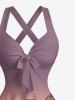 Robe trapèze Hawaï à imprimé Cocotier Coucher de Soleil Ombre Crépuscule, encolure halter et bretelles entrecroisées - Violet Terne S