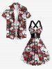 Robe trapèze à bretelles croisées à imprimé crânes, poker, dés et cerises Hawaii, en halter - Rouge foncé S