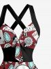 Robe trapèze A-line Hawaï à bretelles croisées Halter avec imprimé crânes, dés de poker et cerises - Rouge foncé XL