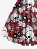 Robe trapèze A-line à brides entrecroisées avec encolure haltère, imprimé cerises, dés de poker et crânes, style Hawaï - Rouge foncé XXL