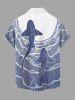 Chemise hawaïenne à imprimé requins et mer, avec boutons et poche, pour homme - Bleu profond S
