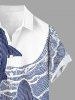 Chemise hawaïenne à imprimé requins et mer, avec boutons et poche, pour homme - Bleu profond S