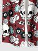 Chemise hawaïenne pour homme avec imprimé crânes, poker, dés et cerise, à boutons et poche. - Rouge foncé S