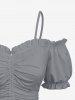 Haut Cami à Épaules Dénudées, Cintré, Volants Froncés - Gris Clair XS