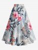 Hibiscus Flowers Leaf Print Split Hawaii Skirt -  