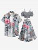 Hibiscus Flowers Leaf Print Split Hawaii Skirt -  