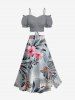 Hibiscus Flowers Leaf Print Split Hawaii Skirt -  