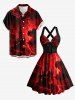 Robe trapèze Castle Ombre à imprimé Galaxie Nuage Éclair Halloween, encolure halter et bretelles croisées - Rouge foncé S