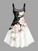 Robe trapèze Hawaii à imprimé fleurs, feuilles et symbole musical - Noir S