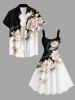 Robe trapèze Hawaii à imprimé fleurs, feuilles et symbole musical - Noir S